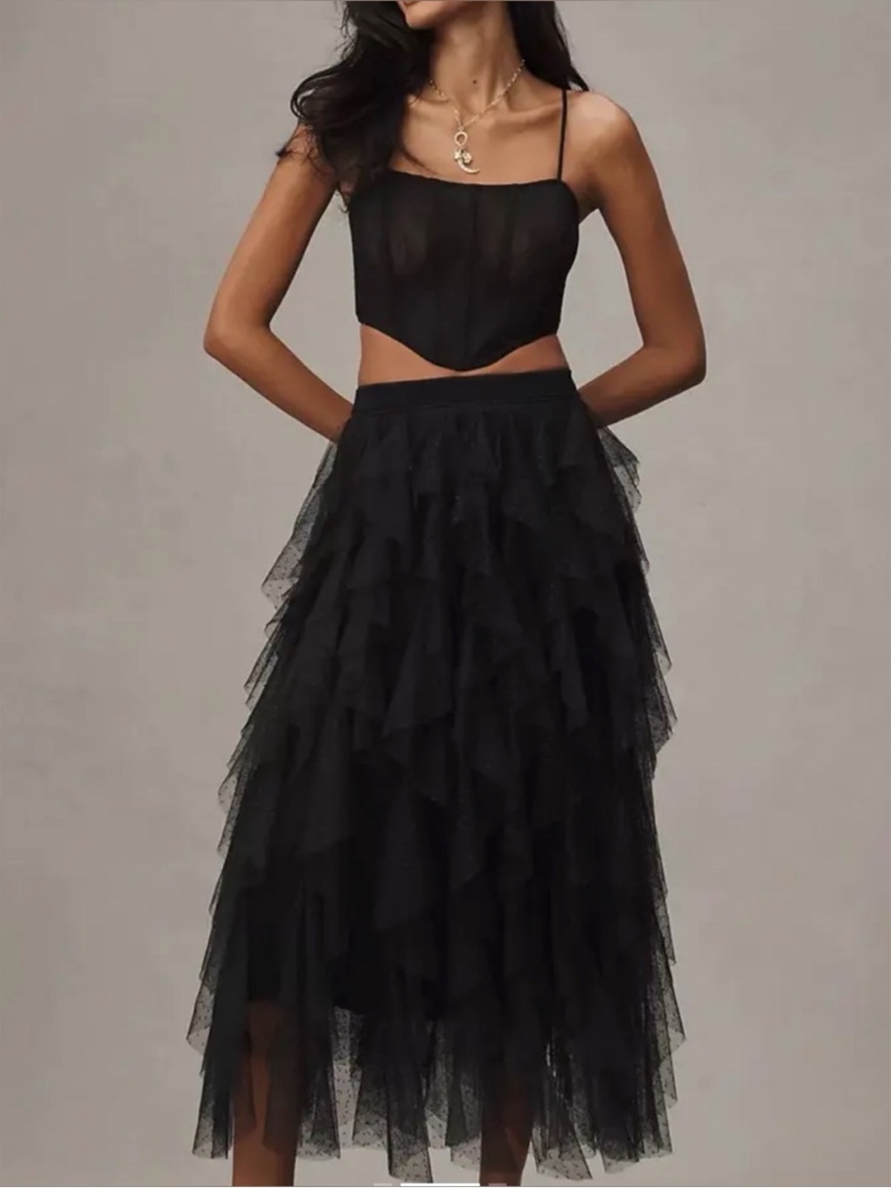NWT, Anthropologie black tiered Thule maxi dress, size XL